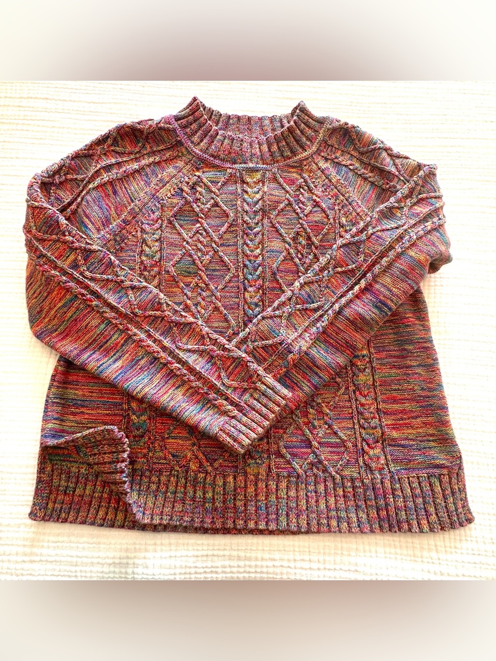 Gap Rainbow Multi-Color Cable Crewneck Knit Sweater size Large/Tall
